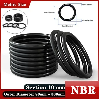 Metric NBR Rubber O-Rings 10mm Cross Section 60mm - 480mm ID Rubber Seals Black • £2.42