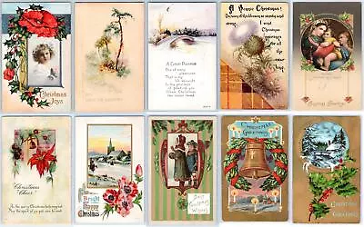 LOT/10 ANTIQUE CHRISTMAS VINTAGE POSTCARDS*EARLY 1900's*CONDITION VARIES #40 • $14.95