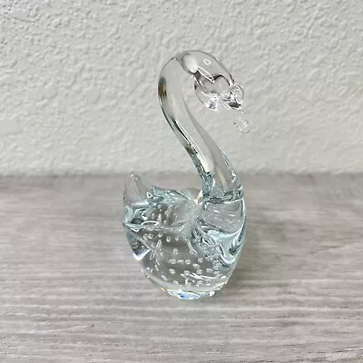 Vintage Clear Art Glass Swan Paperweight Figurine Controlled Bubbles • $10