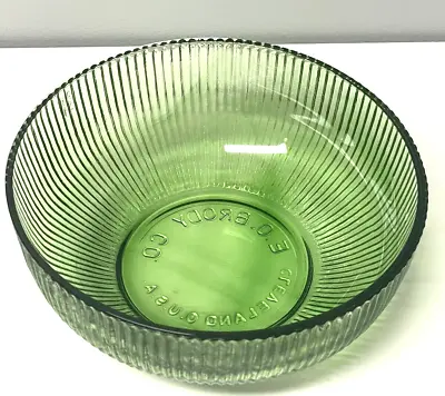 Vintage E.O BRODY CO 6.5  Green Ribbed Glass Bowl Cleveland OH Made In USA • $9.49