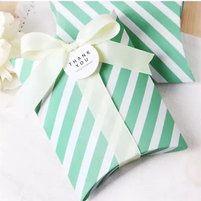 $57.03 • Buy 100x Mint Pillow Paper Boxes Ribbon Bomboniere Wedding Favour Birthday Gift Box
