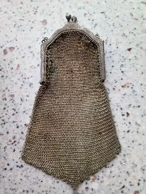 Antique Silver Victorian Embossed Silver   Mesh Purse Chain Evening Bag Dirty  • $9