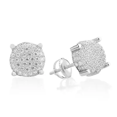 925 Sterling Silver CZ Micro-Pave CZ Round Sleeper Studs Earrings Screw-back • $26.25