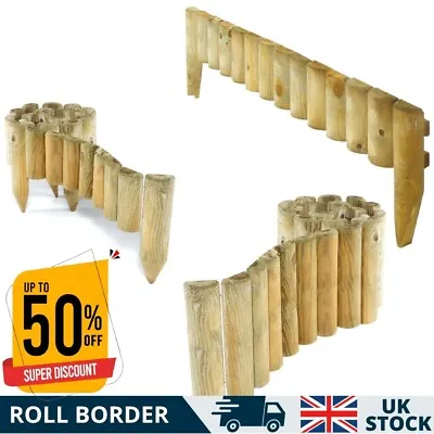 Wooden Edge Log Border Roll Garden Lawn Edging Fence Large Small Outdoor Fencing • £22.99