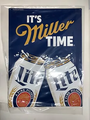 Miller Lite Large Metal Tacker Sign  Its Miller Time  24  X 17  VERY RARE NEW! • $21.99