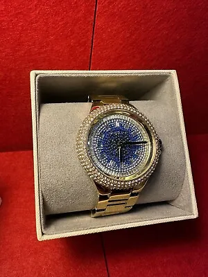 NEW Michael Kors Camille Gold Pave Glitz Blue Crystal Watch MK7341 • $225
