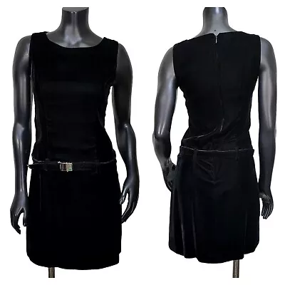 Vintage 90s Does 60s Moda Int'l Womens 4 Black Velvet Mod Drop Waist Shift Dress • $49.99