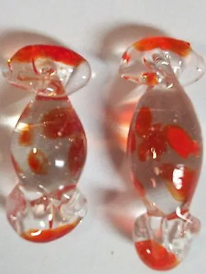 Vintage Lovely Oval Orange Mini VENETIAN GLASS CANDY ORNAMENTS VENICE ITALY(2) • $9.75