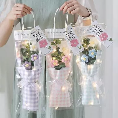 £19.99 • Buy Crochet Flowers Bouquet Milk Cotton Hand-Knitted LED Light Gift Bag Floral Decor