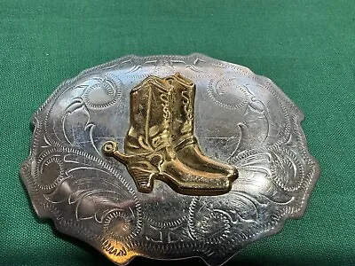 Vintage Nickel Silver Belt Buckle Cowboy Boots Gold & Silver Metal • $15.99