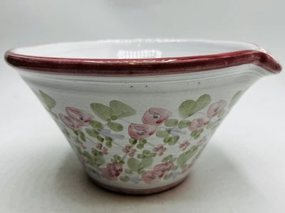 £28.65 • Buy Vintage Pottery Bowl With Pouring Spout. Pink/green Hand Painted Flowers SiGNED