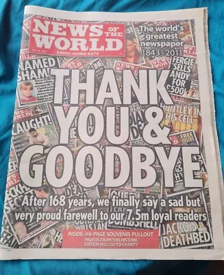 Collectable Last News Of The World Newspaper Edition 8674 10/07/11 • £2.50