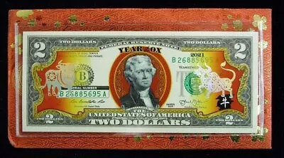 Merrick Mint ~ 2021 Cny Year Of The Ox Colorized $2 Dollar Bill ~ Golden Oxen • $9.99