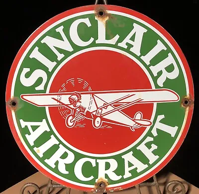 Vintage Sinclair Aircraft Porcelain Enamel Gas Station Pump Sign Early • $29.99