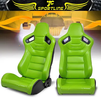 Universal Pair Reclinable Racing Seat + Dual Slider PU & Carbon Leather Green • $349.99