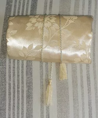 MONET Jewelry Bag Beige Brocade Wrap Zipper Compartments Tassel Ties • $9.99