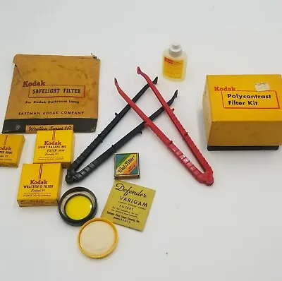 Vintage Kodak Darkroom Kit Lot Adapter Ring Safelight Filter Polycontrast Kit • £67.45