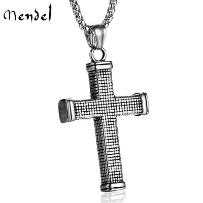 MENDEL Mens Womens Solid Stainless Steel Christian Cross Pendant Necklace Chain • $11.99
