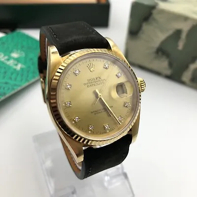 Rolex 16018 18k Gold Datejust 36mm 1980 Factory Diamonds. • £6495