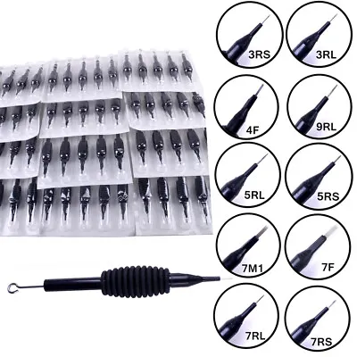 60 Pcs Disposable Tattoo Needle And Tube 3/4 Grip With Tip RL RS F M1 Mixed Size • £19.59
