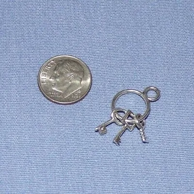 Miniature Dollhouse Antique Style Skeleton Lock Key Ring Jewelry Charm Metal  • $2.25