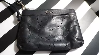 Coach Black Leather Wristlet Purse With  C  Logo Embossed On Front - Pre-loved • £18