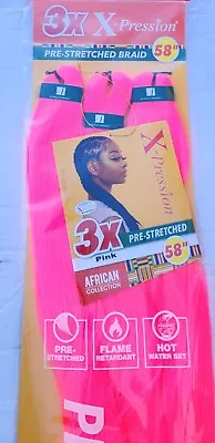 $8.99 • Buy X-pression Expression 100% Kanekalon 3X Braiding Hair Pre-Stretched 58  Pink