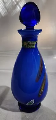 Lavorazione Murano Millifiori Blue Glass Bottle With Stopper 7.75 T • $14