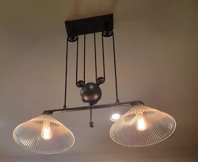 Restoration Hardware Industrial Pulley Pendant Two Light Fixture - RARE Real RH • $350