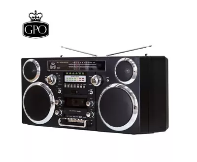 GPO Brooklyn Boombox FM Radio Speaker CD Player Cassette Recorder Retro Cordless • $474.95