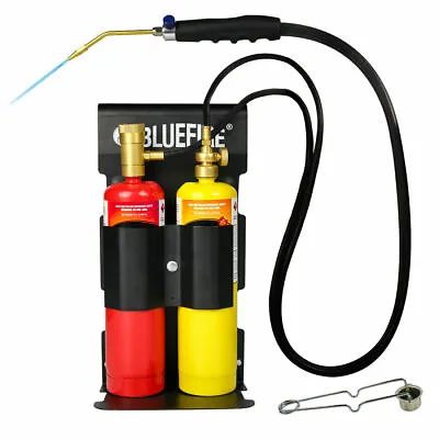 BLUEFIRE Oxygen MAPP Propane Welding Torch Kit MAP Gas Cylinder Rack Flint Light • $58.86
