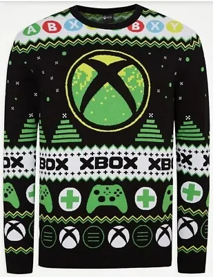 Bnwt Men's Xbox Gaming Fairisle Christmas Xmas Jumper Pullover Black & Green  • $26.13