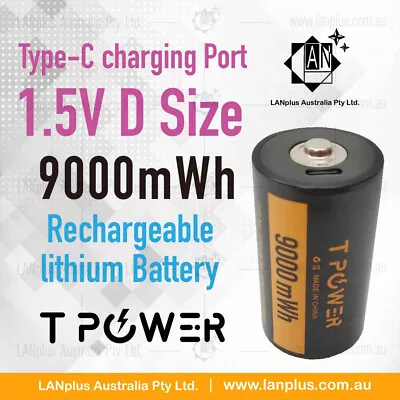 1.5V 9000mWh D Size Rechargeable Lithium Battery Type-C Port Long Cycle Life • $19.99