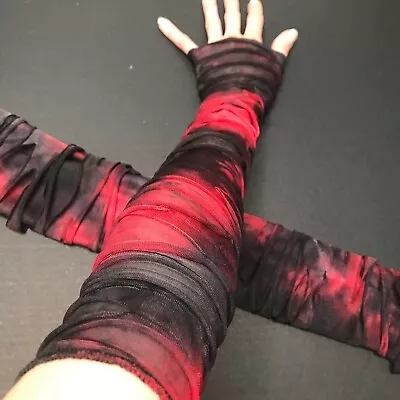 Mummy Bandage Gloves Red Lace Up Arm Warmers Halloween Costume Zombie Bloody Psy • $45