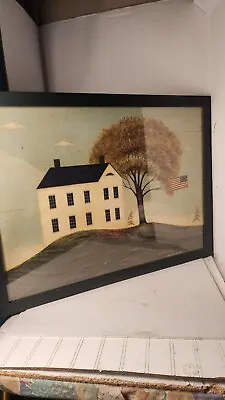  Vintage Warren Kimble Framed Lithograph Farmhouse Hilltop USA Flag Wall Art • $66.10