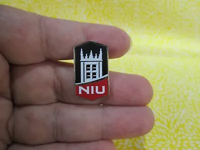 NIU Northern Illinois University Silver Tone Enameled Tower Lapel Pin / R • $15.25