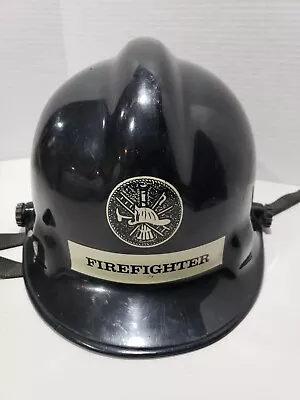 Vintage FireCraft Black Fire Firefighter Fireman Helmet W/ Chin Strap • $100