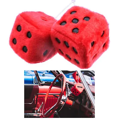 $9.07 • Buy 1 Pair Red Fuzzy Dice Vintage Car Plush Decor Hanging Rearview Mirror 2.25  Auto