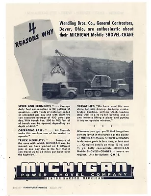 1948 Michigan Power Shovel Ad: Wendling Bros. Contractor - Dover OhiO - At Work • $17.76