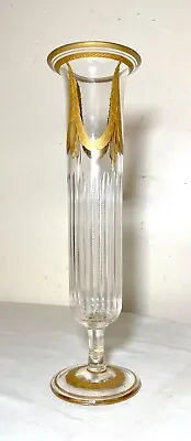 High Quality Antique Moser Gold Gilt Cut Crystal Glass Trumpet Flute Vase • $329.99