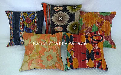 Vintage Cotton Kantha Cushion Cover Lot Of 5 Pillow Case Handmade Indian Throw • $43.19