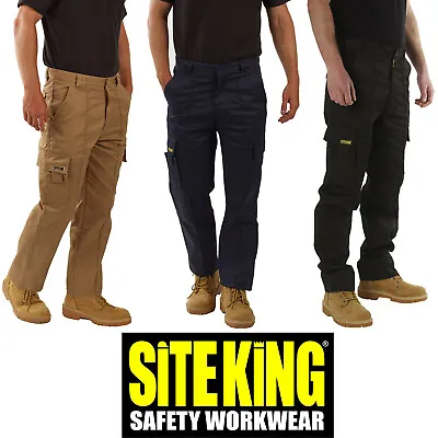 SITE KING Mens Cargo Combat Work Trousers Size 28 To 56 - BLACK NAVY KHAKI PANTS • £22.99