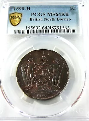 BRITISH NORTH BORNEO One Cent 1890 H PCGS MS64 RB • $350