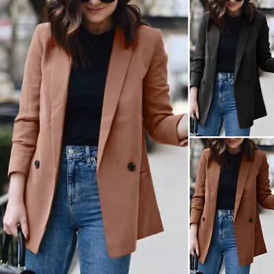 UK Stock Womens Blazer Suit Collar Ladies Long Sleeve Formal Work Jacket Coat • £9.46