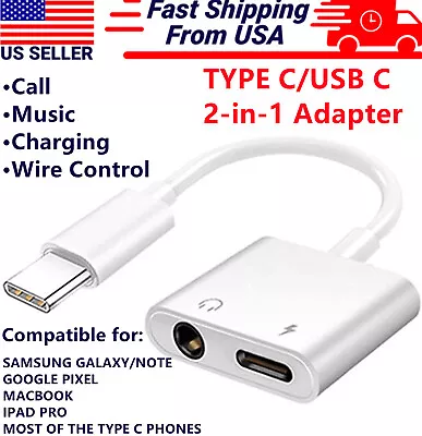 2 In 1 USB-C Type C To 3.5mm Audio Headphone Adapter With Charging For Samsung F • $4.49