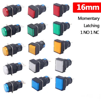16mm Momentary Latching Push Button Switch ON/OFF 5A 250V Illuminated 1 NO 1 NC • $2.65
