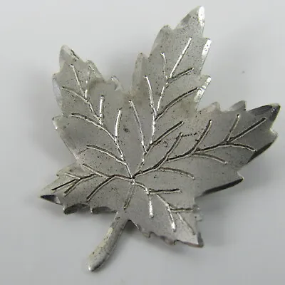 Maple Leaf Brooch Pin Sterling Silver Etched Textured Vintage Jewelry • $22
