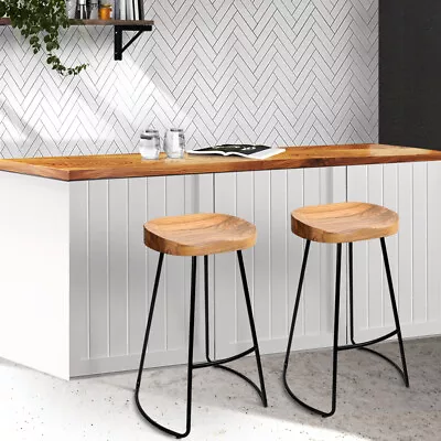 $198.95 • Buy Set Of 2 Tractor Bar Stool Elm Wood Backless Bar Stools 65cm - Natural 130KG