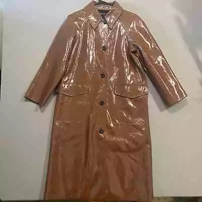 Nasty Gal Petite Vinyl Mac Coat Womens/ Juniors 0 Brown Button Down Trench • $30