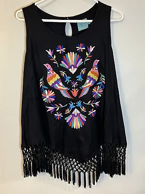 Judith March Embroidered Fringe  Mexican Bird Top  Floral Women Size Small • $16